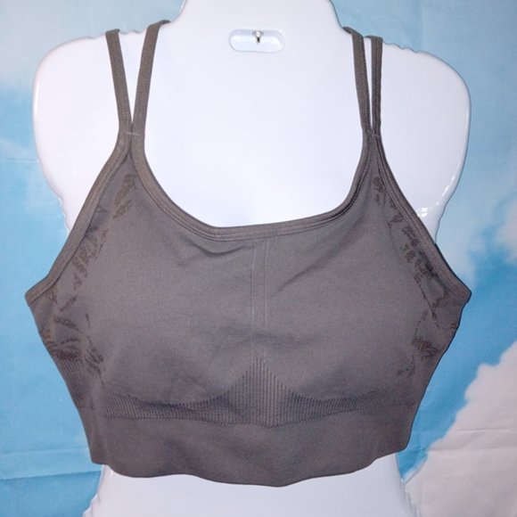 Grey Sultopy Seamless Strappy Criss-Cross Back Ribbed Sports Bra NEW - Picture 1 of 4